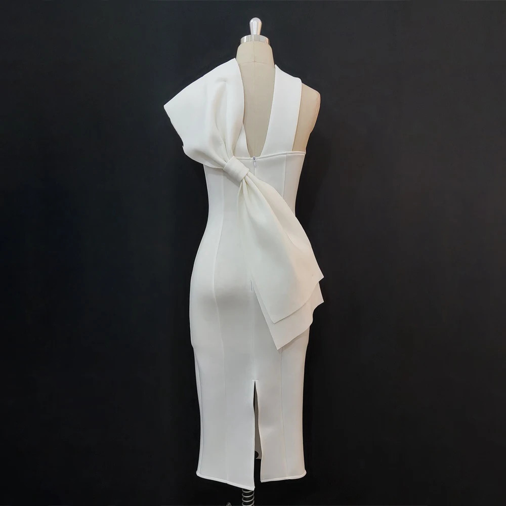 Party White Bodycon Dress Women with Back Big Bow Sexy Sleeveless Club Event Celebrate Fashion Cocktail Wedding Bridesmaid Dress 250222 - view 4