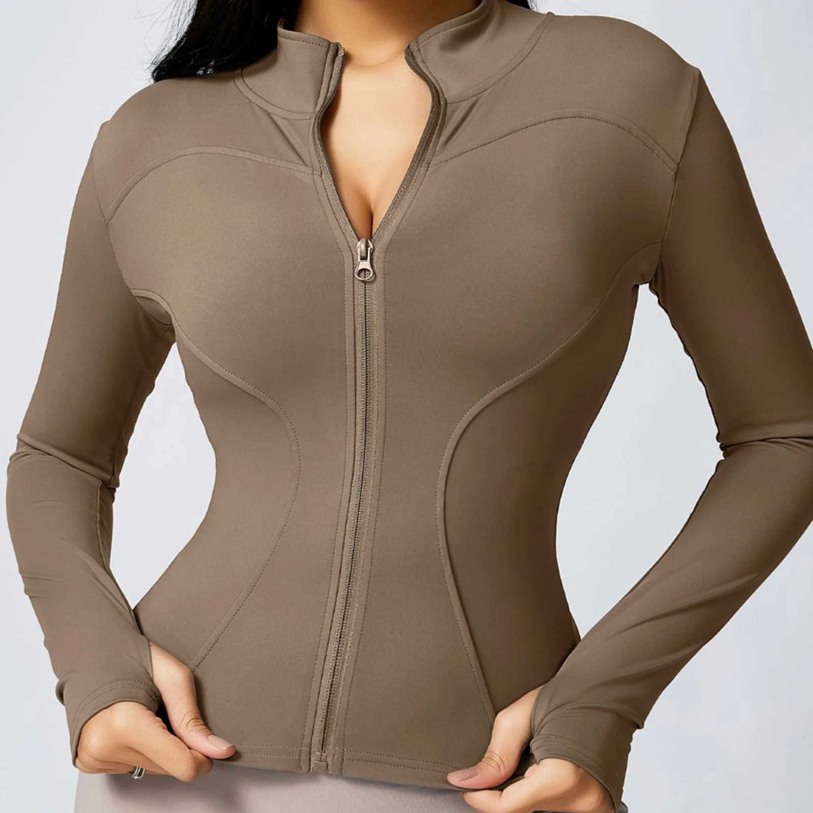 New Yoga Coat Women Short Sports Workout Jacket Solid Color Quick Dry Lightweight Zip Up Fitness Athletic Slim Fit TopsT250222
