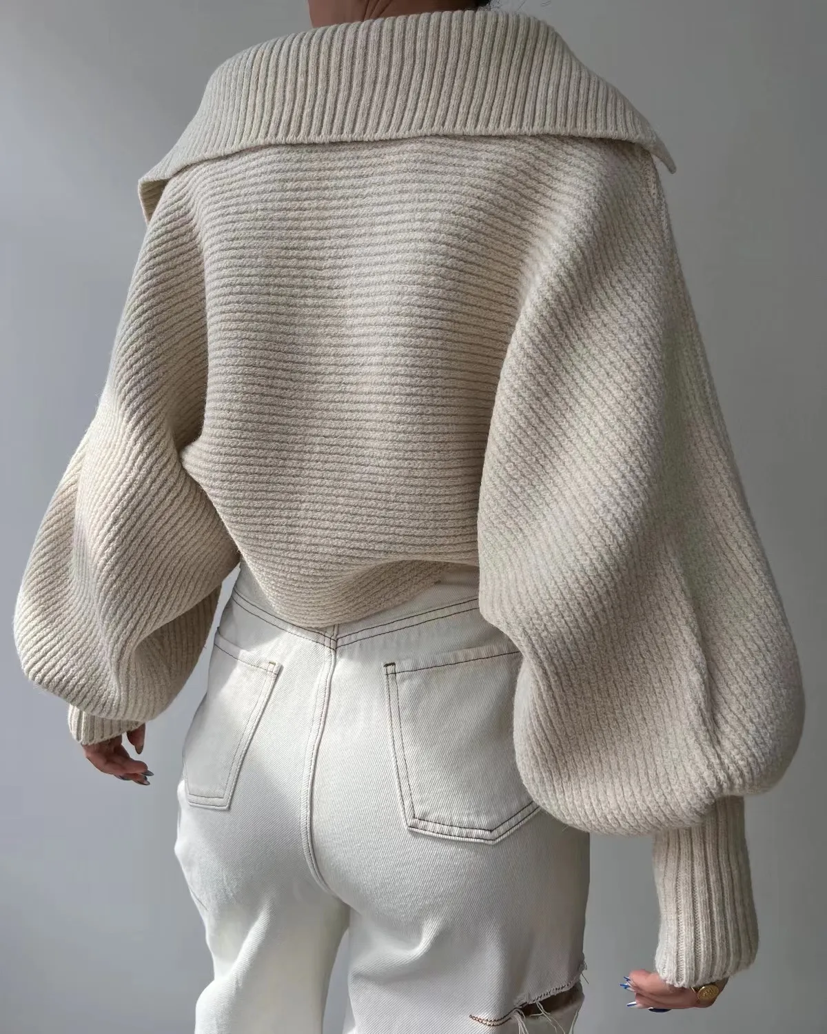 21138 Women Pullover Fiess Autumn Sweater Woolen Knit Outdoor Jogging Loose Womens Long Sleeve Sweatshirts Turn-Down Collar
