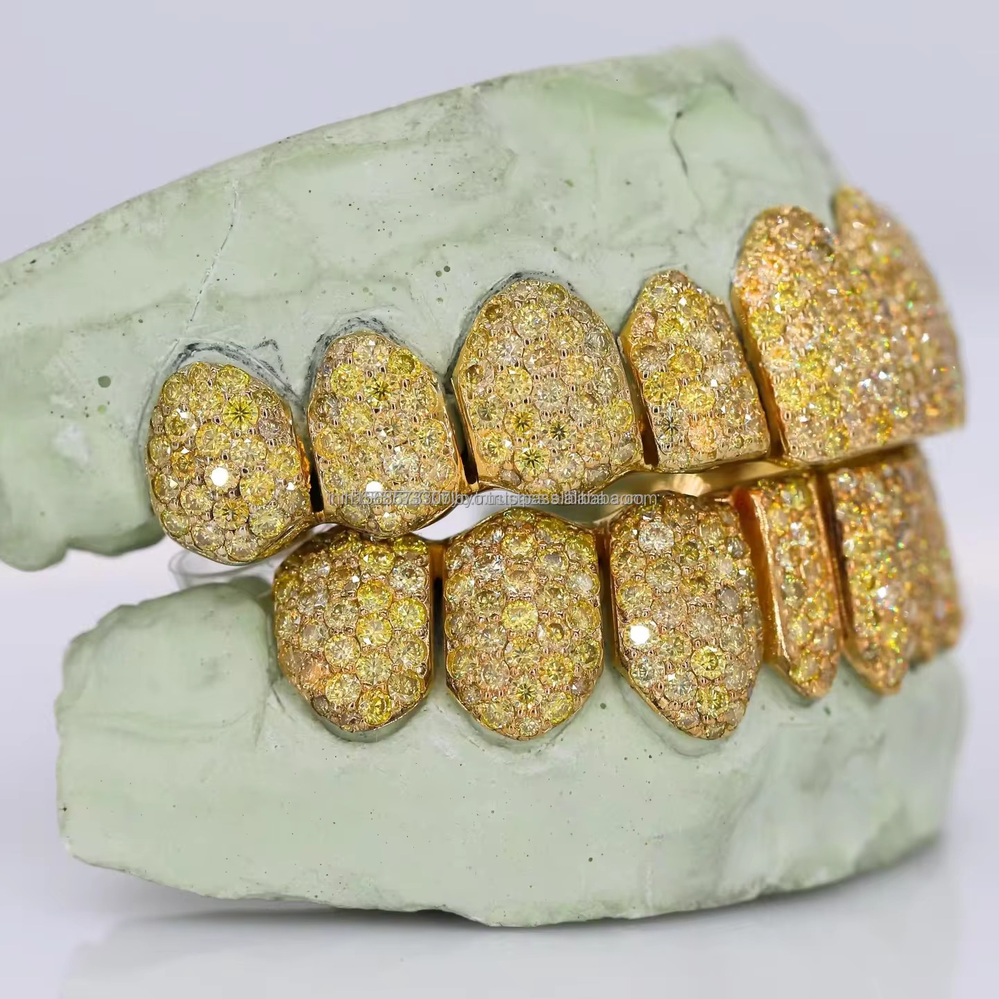 Yellow Gold Plated Dia Customized Jewelry Trending Hip Hop Dental Grillz Iced Out Top and 8 Bottom Teeth