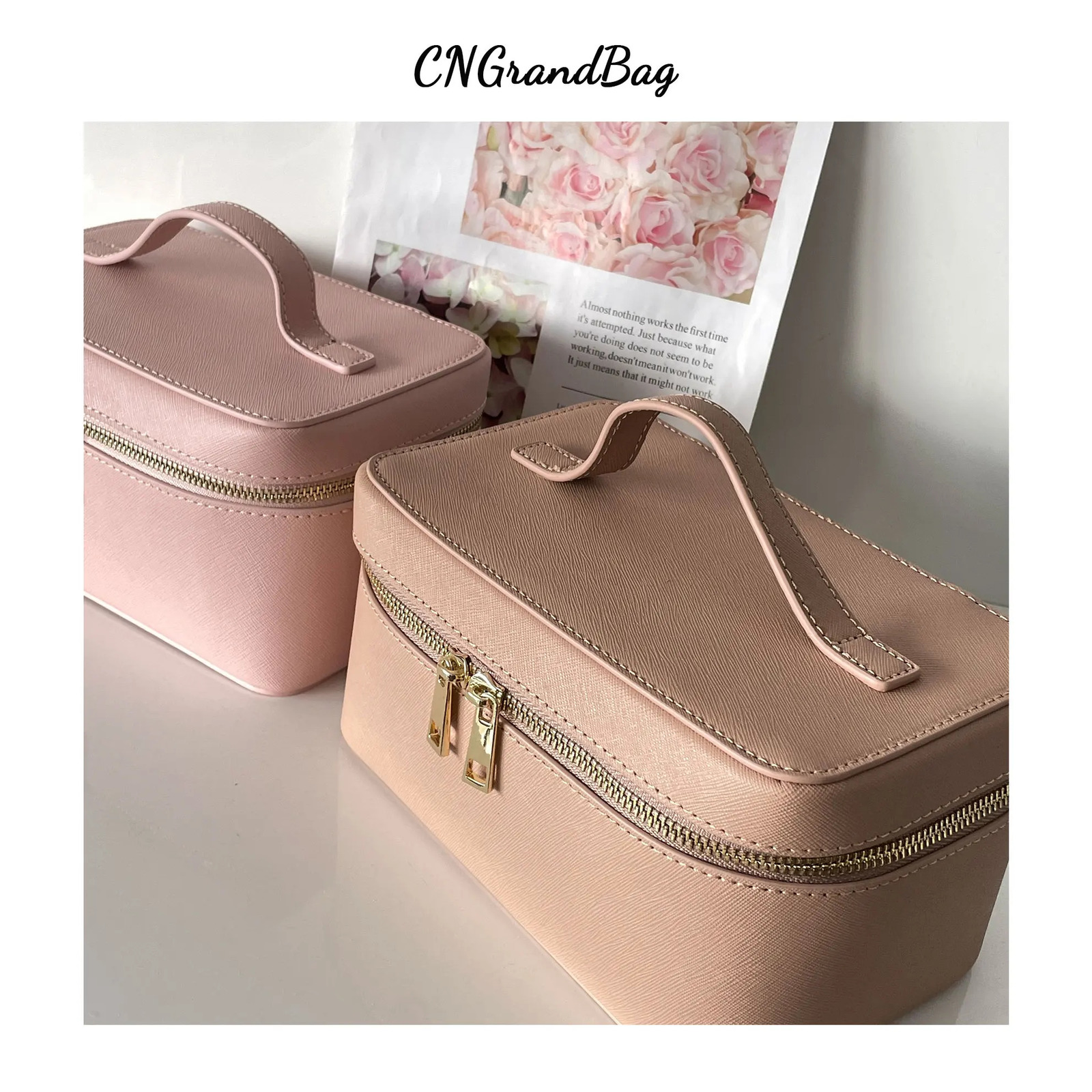 Ladies Saffiano Split Leather Travel Toiletry Case Bag Portable Hanging Makeup Organizer Box Dopp Kit Cosmetic Bag For Women 250214