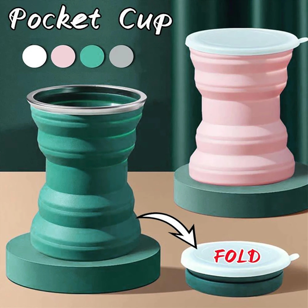 Portable Silicone Foldable Cup With Lanyard Heat Resistant Collapsible Cups Lid Folding Storage Travel Mug For Wate Z260202
