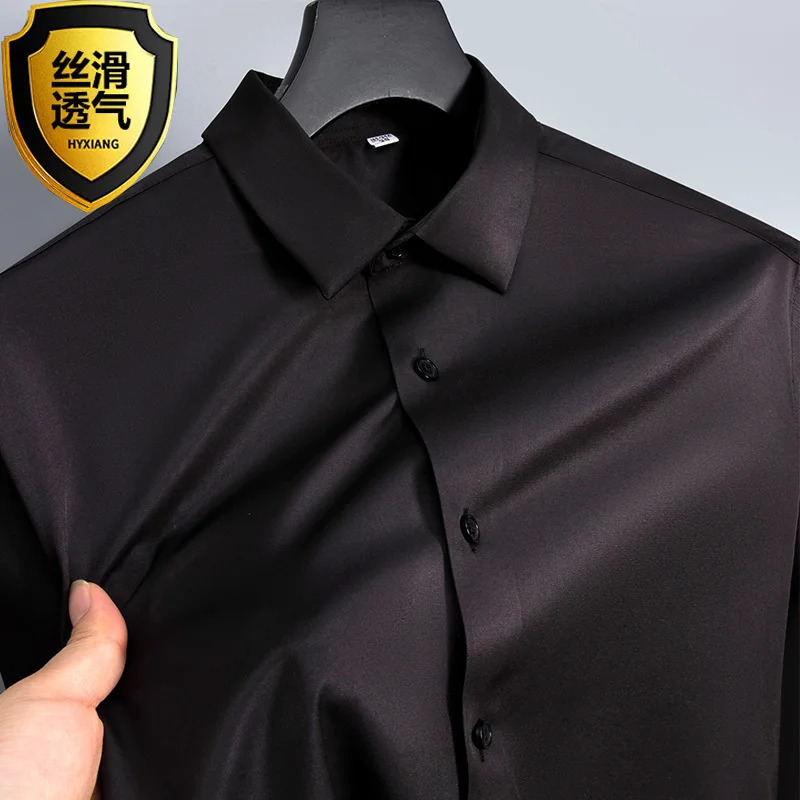 6XL mens long sleeve shirt Spring and Autumn ice silk formal high quality business casual wear breathable plus size slim fit 250222
