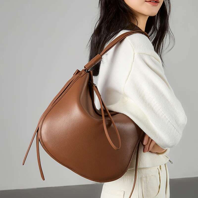 Woman Genuine Leather Shoulder Tote Bags Women Cowhide Bag Lady Soft 100% Design Female Bucket Handbag High Quality New