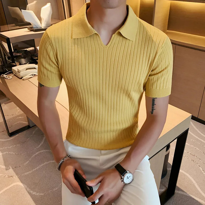 Top Grade Summer Mens Polo Shirts With Short Sleeve Turn Down Collar Casual Knit Solid Colo Tops Fashions Men Clothing 250222