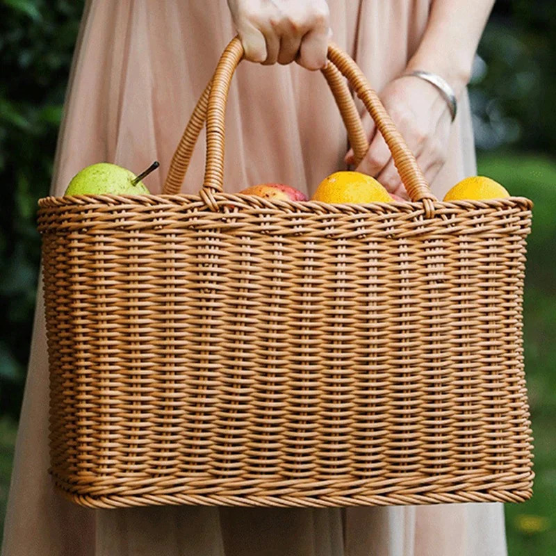 Home Shopping Basket Hand Vegetable Basket Decorative Woven Basket Flower Arrangement Basket Imitating Rattan Picnic Bag 250224bj - view 4