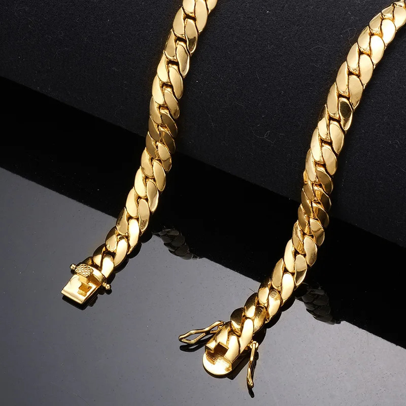 Hip Hop Bling Gold Color Cuban Link Chain Necklaces Tank Chain Mens Whip Chain Necklace Men Rapper Jewelry Drop 250217