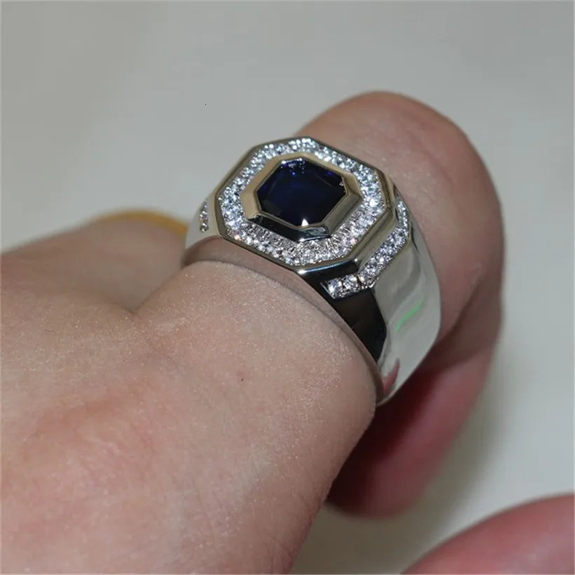 925 sterling silver square blue sapphire engagement ring mens jewelry Christmas gift 250219