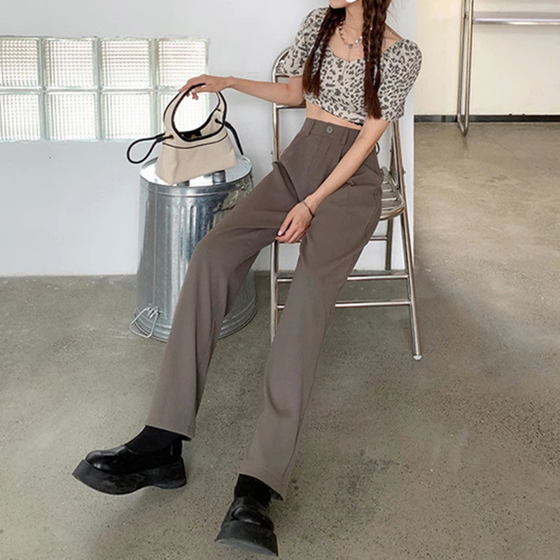 Womens Loose Straight Wide Leg Pants Basic AllMatch High Waist Suit Office Ladys Casual Elegant Trousers Summer Trend 250221