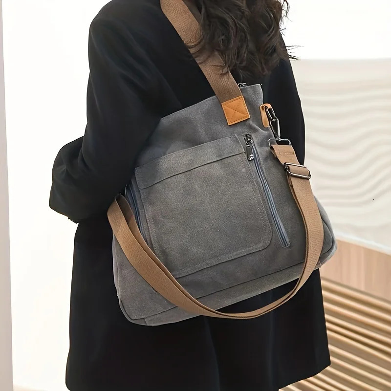 Womens Versatile Handbag Large Capacity Canvas Casual Shoulder Crossbody Bag 250221