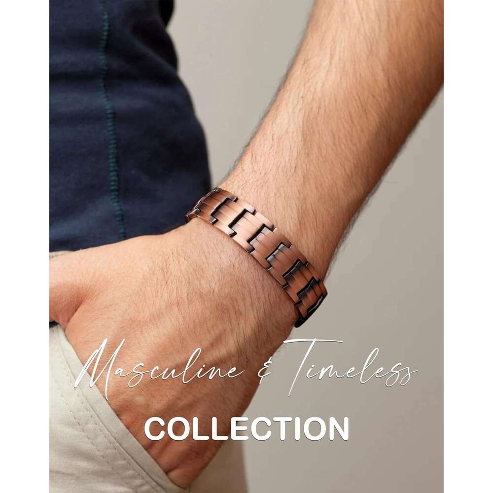 Feraco Men's Magnetic Bracelet Elegant 99.99% Solid Copper Bracelets with Double-Row Strong Magnets,Magnetic Jewelry