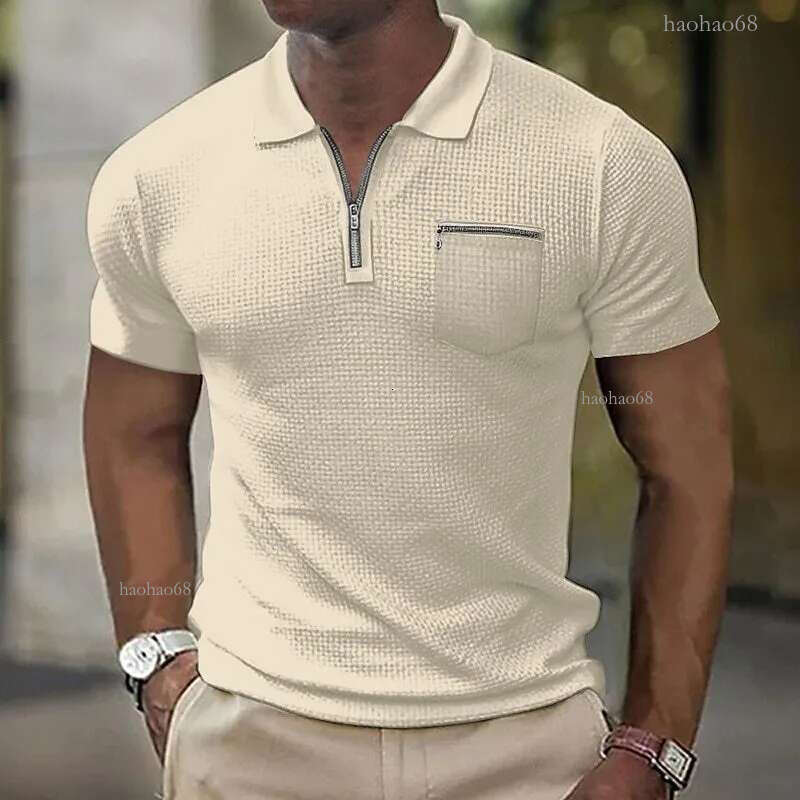Mens Polos Walf Checks Polo Short Sleeve Pocket Zippertshirts Casual Business Button Tops Tee Fashion Shirts Man Clothing 230815