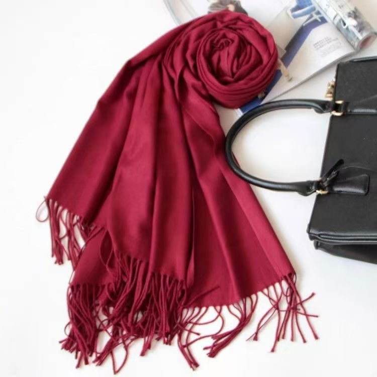 T159 Fashion Thickening Warm Winter Pure Color All-match New Tassel Shawl Neck Student Cashmere Scarf Men and Women