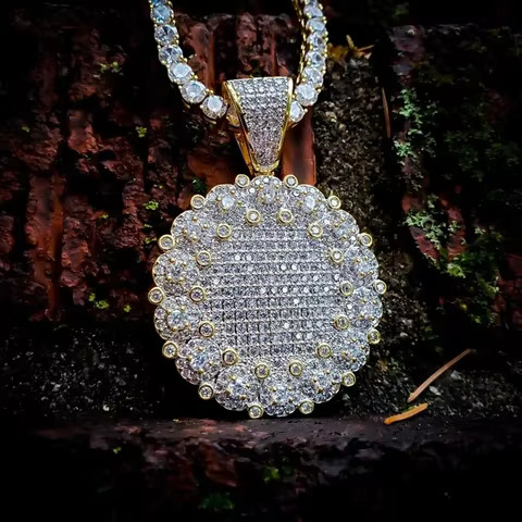 Hip Hop Iced Out Medallion Certified Gold Real Dia Necklace With Tennis Chain for Your Hasband