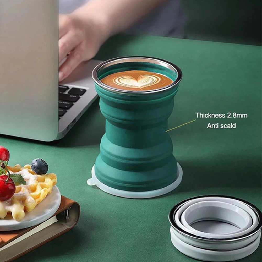 Portable Silicone Foldable Cup With Lanyard Heat Resistant Collapsible Cups Lid Folding Storage Travel Mug For Wate Z260202