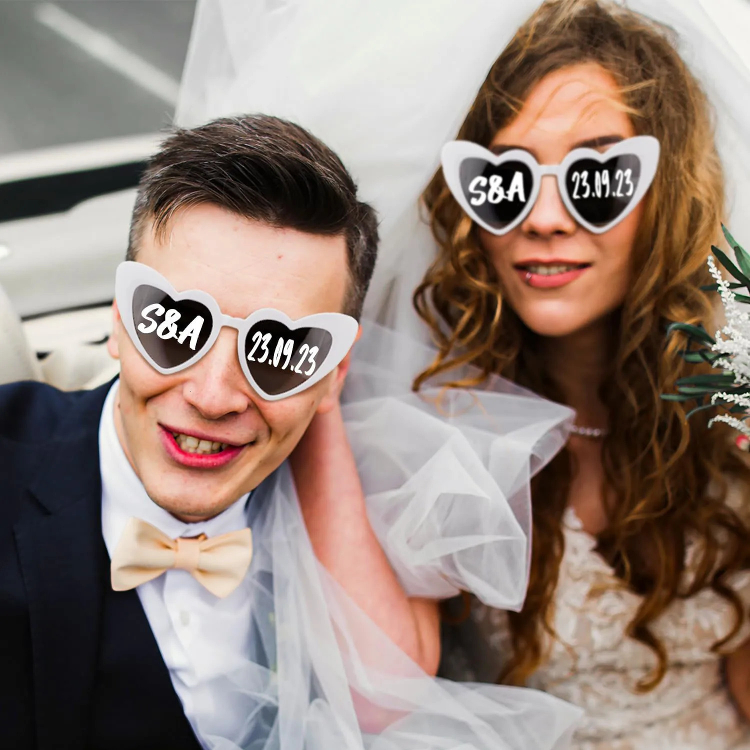 24-120Pcs Custom Heart Sunglasses Personalised Wedding Sunglasses Bridal Party Favors for Guest Wedding Date Initials Custom 250222