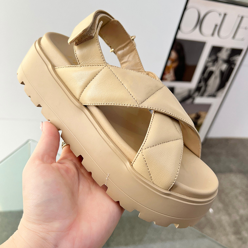 Summer Platform Sandals Designer Women Slippers Genuine Leather Ankle Strap Thick Heels Slides Beach Casual Shoes White Black Nude Gladiator Sandale
