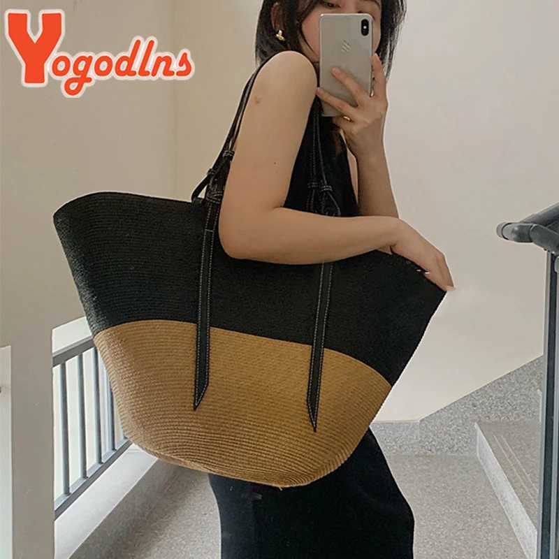 Designer Bag Handbag Tote bag Designer Ydlns Summer Str Totes Women Large Capacity Rattan Handle Splicing Color Beach Travel Woven Bag Bolsac250222 Sh