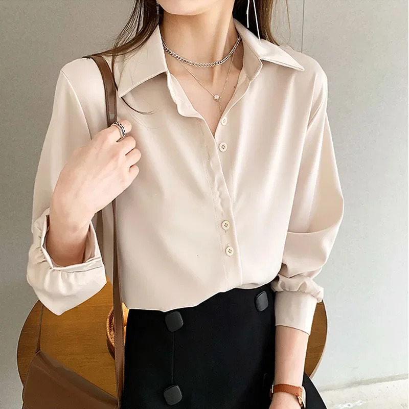 Black Chiffon Shirts For Women Spring Solid Long Sleeve Korean Fashion Ladies Blouse Simple Female Clothing Tops 250222