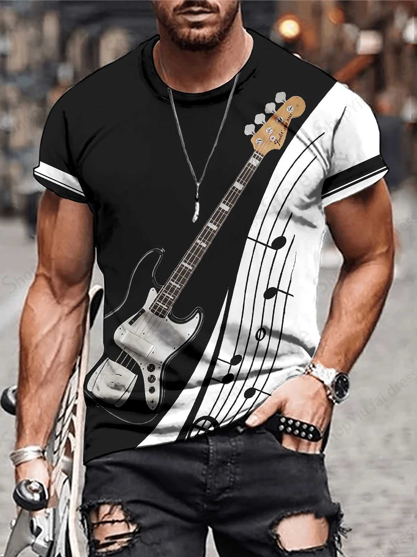 3D printed T-shirt for musical instrument guitar mens fashion short sleeved T-shirt childrens hip-hop top T-shirt W250224