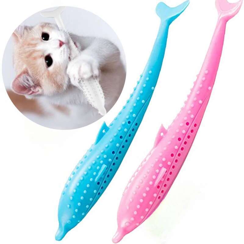 Brushing Teeth Cleaning Cat Stick Fish-shaped Silicone Toy Chew Resistant Interactive Toys Caip Pet Supplies