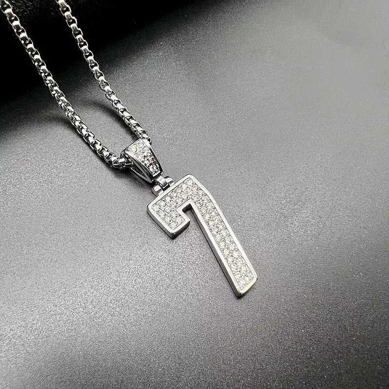 Stainless Steel Titanium Hip Hop Number 7 Bling d Out Pendant Collar Chain Necklace for Men Wen Couple Gift Fashion Jewelry X250224