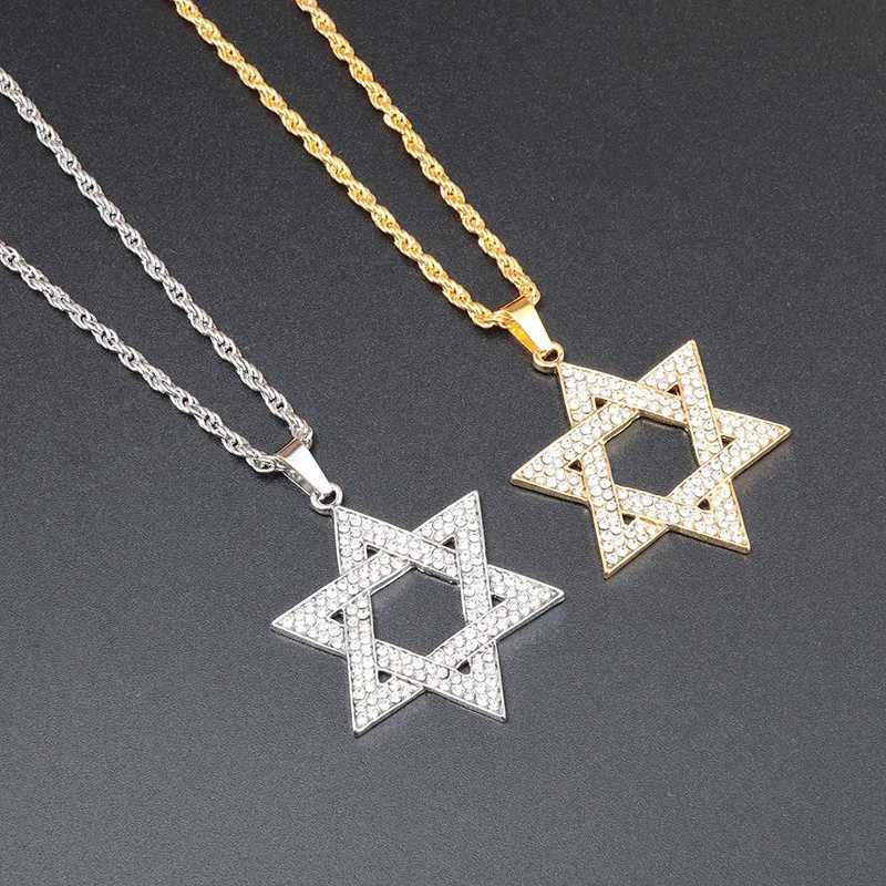 Star of David Hexagonal Zircon Necklace Hip Hop Style Jewelry Gift Accessories for Men and Women X250224