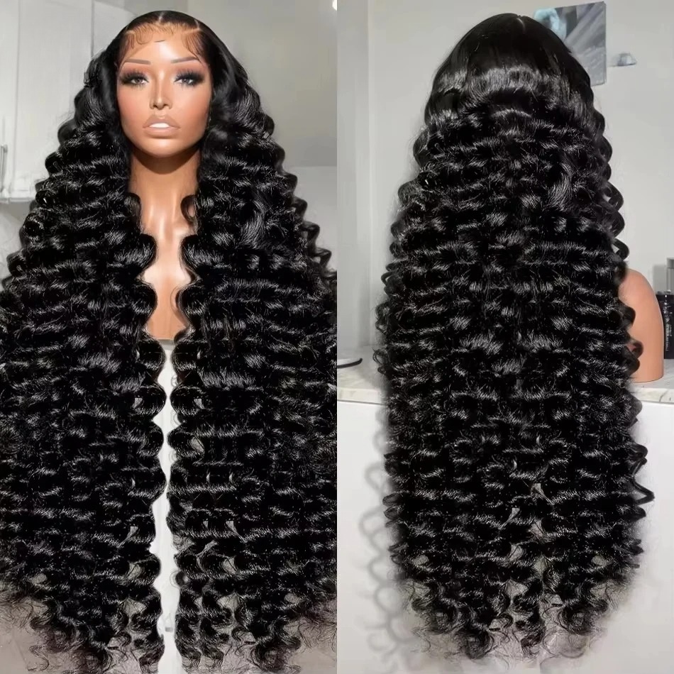 220 Density Brazilian Loose Deep Wave 13x6 Lace Front Human Hair Wigs 30 40 Inches Curly Water Wave HD 13x4 Lace Frontal Wig Synthetic for Women