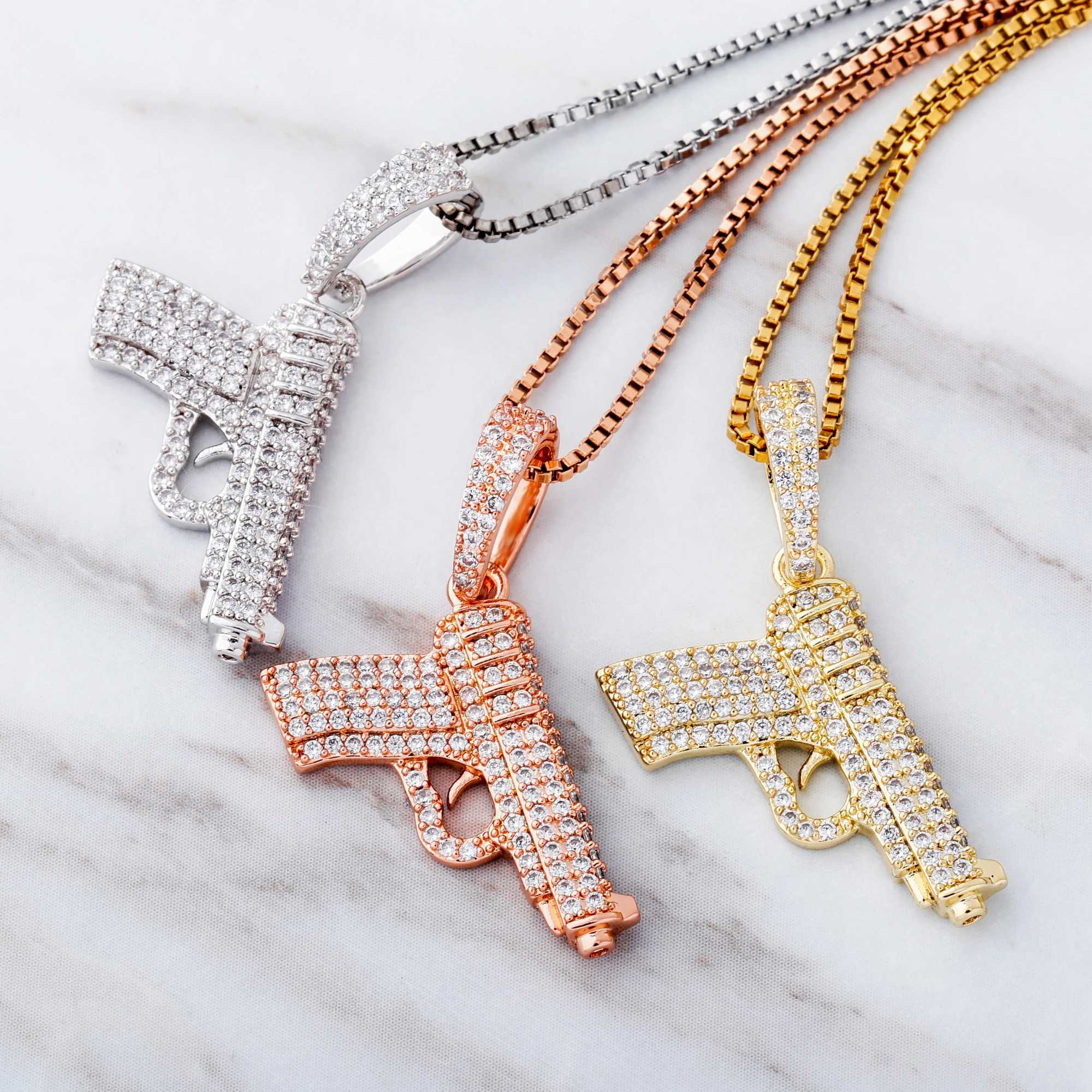 TOPGRILLZ Hip Hop Ring Pendant 925 Pure Silver Flash Pistol Pendant D Zircon Necklace Fashion Charm X250224