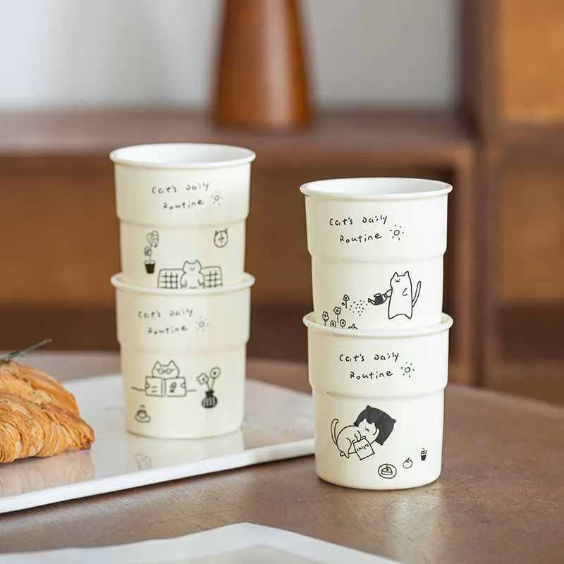 225ml Print Mug Coffee Cup Simple Cute Cat illustrations Pattern Oat Milk Latte Breakfast Cup Office Home Water Cups Mug GiftC250224