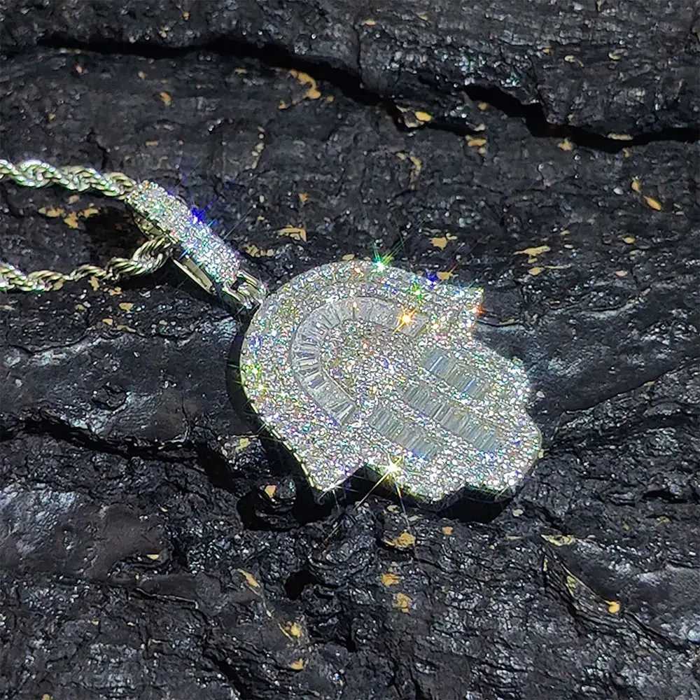 Small/Big Size Hip Hop Bling CZ Fatima Hand Pendant Jewelry Wen d Out Charm Hamsa Pendant Necklace With 16-24inch Chain X250224
