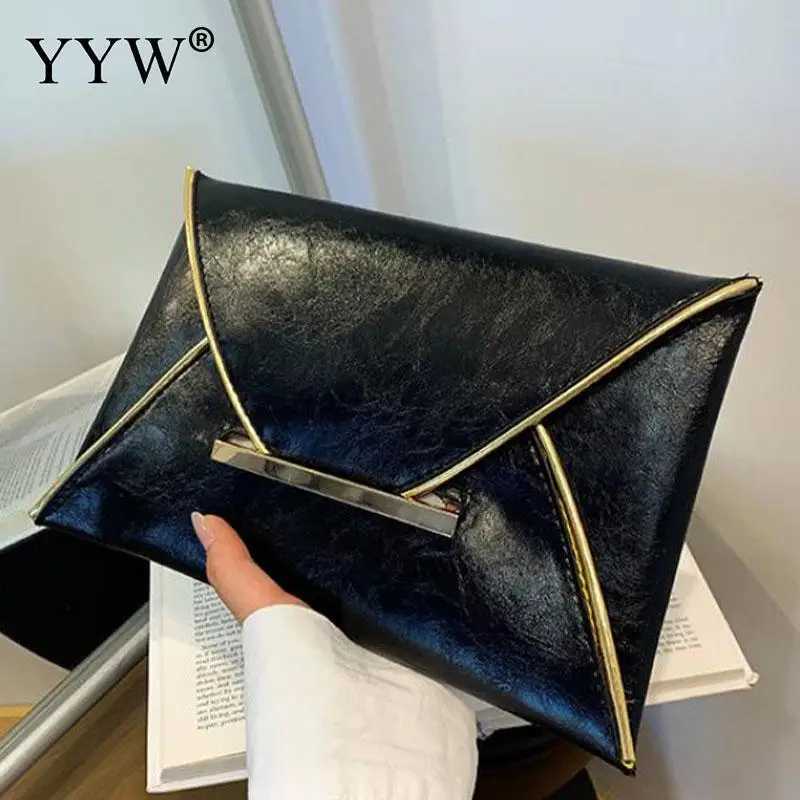 Black Brown PU Leather Envelope Clutch Handbag Women Wristlet Daily Clutch Bags Solid Color Designer Messenger Purse Phone Bag Z250220