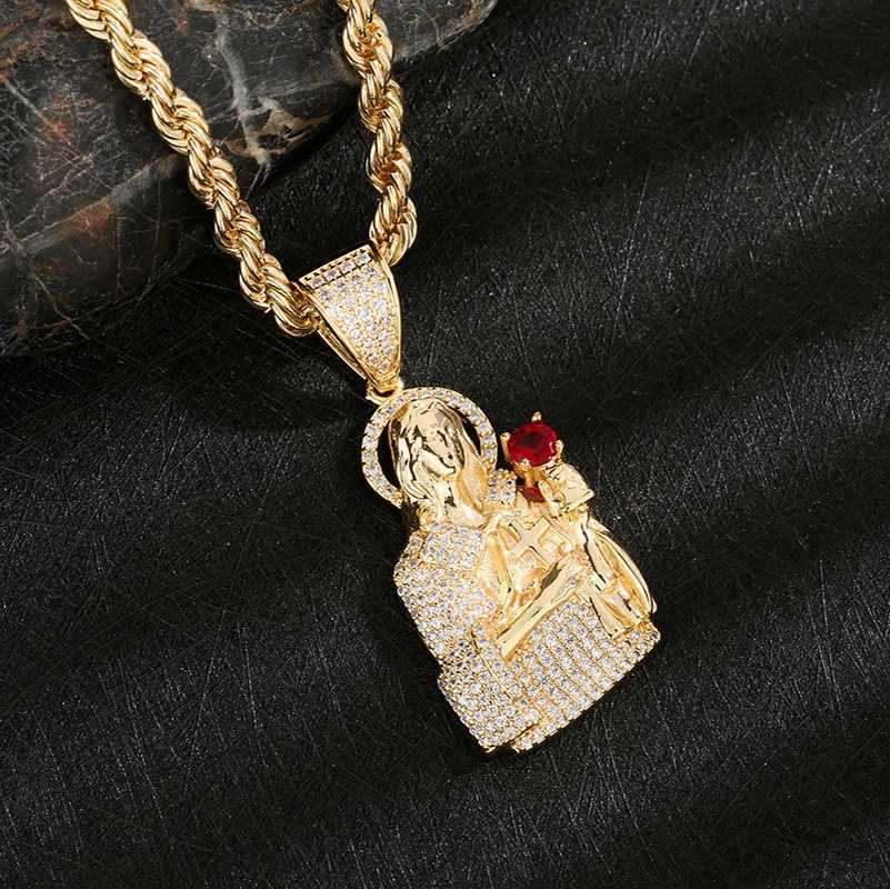 Minimalist Hip Hop 14k Gold Plated Jesus Religious Zircon Copper Pendant Necklace X250224