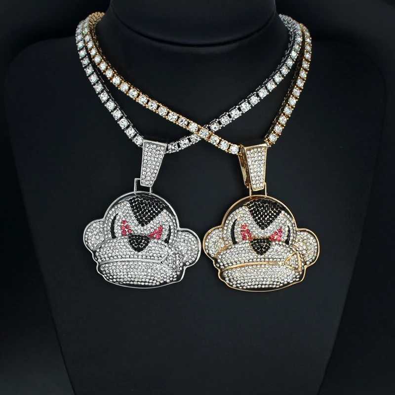 Mens Hip Hop Rhinestone Cute Monkey Pendant Necklace Twist Rope Tennis Chain Necklaces Hiphop Jewelry Rapper Gift X250224