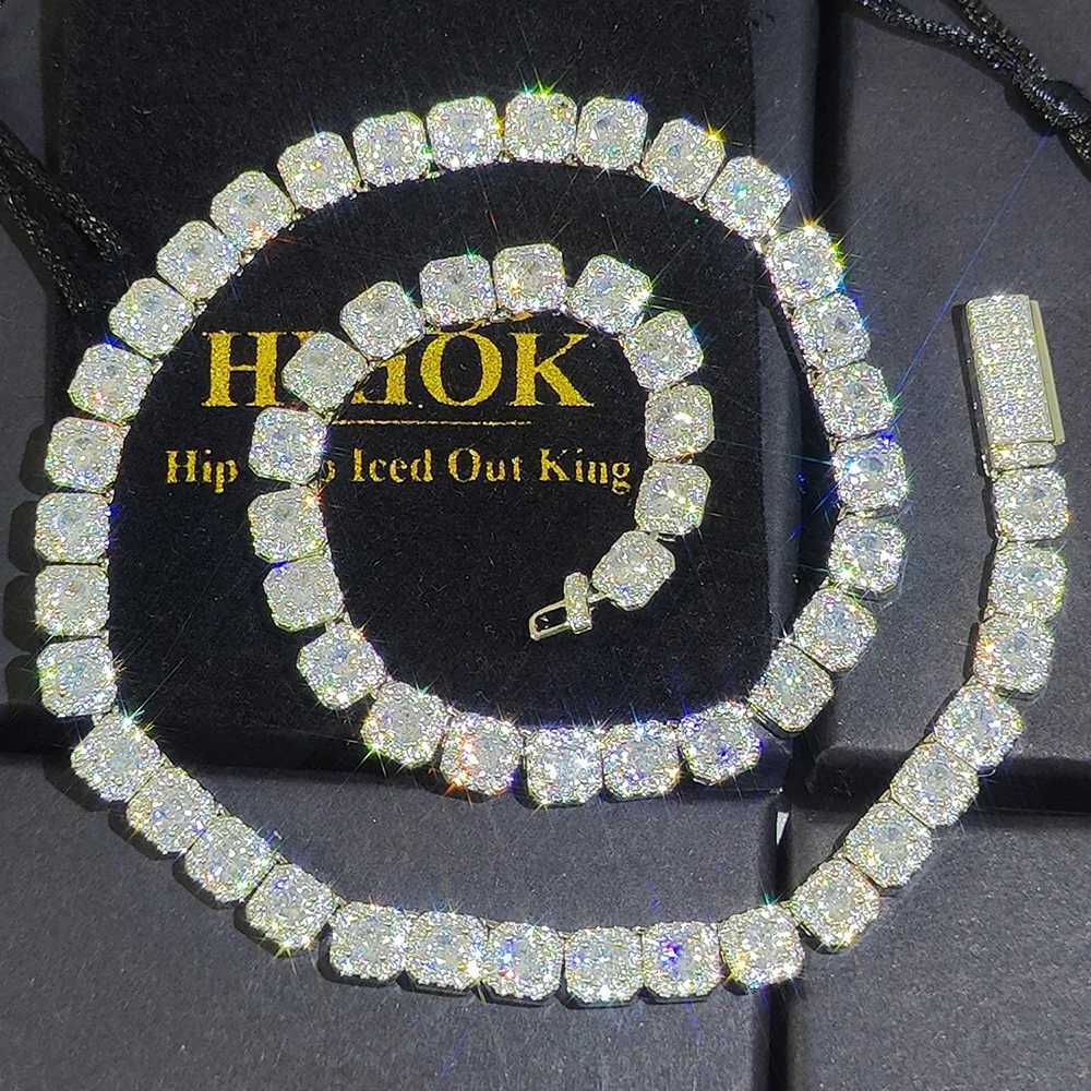 7MM Sparkling Square D-shaped Diamond Cluster Tennis Chain Necklace Hip Hop Jewelry X250224