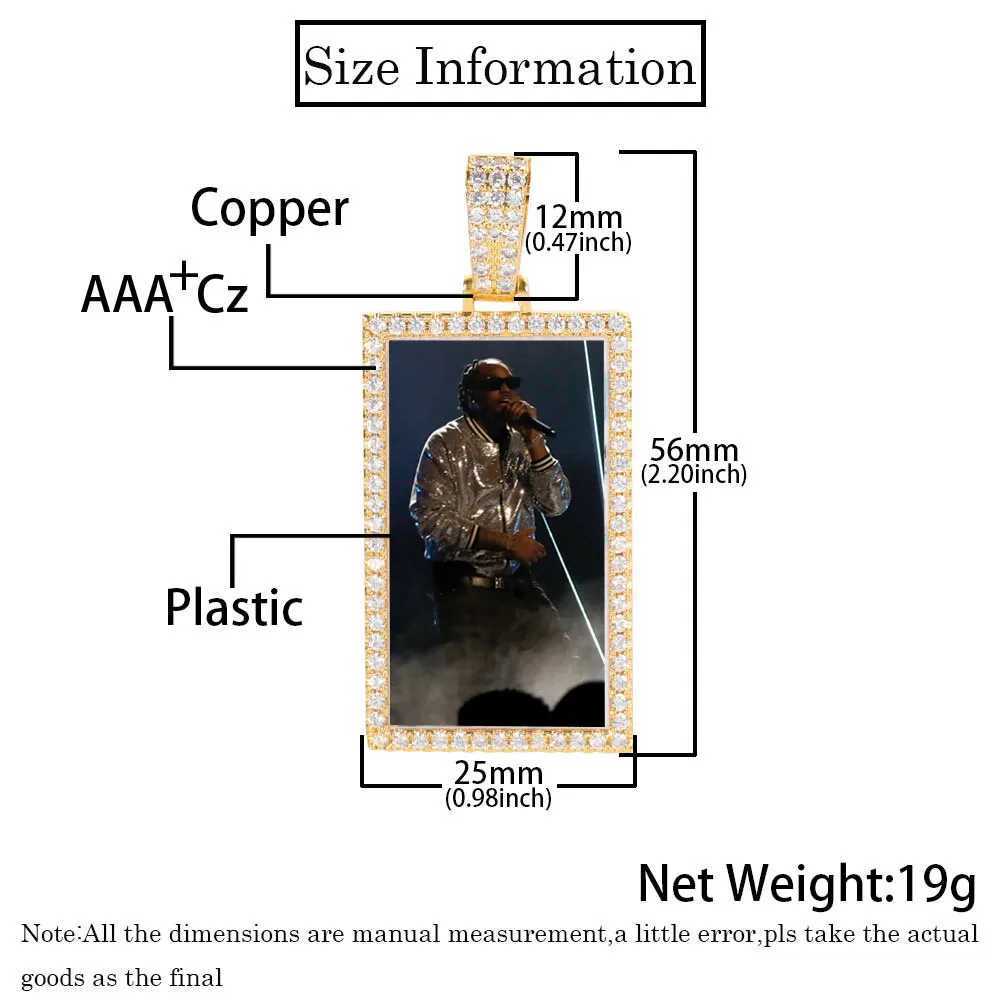 Customized 25mm photo medal solid necklace image memory hip-hop jewelry gold-plated d cubic zirconia square pendant X250224