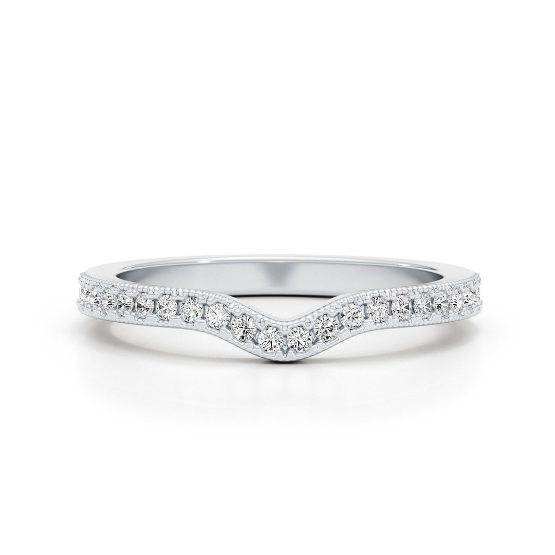 Jewelry 14K Solid Gold Chevron Trendy Lab Grown Diamond Half Pave Eternity Anniversary Ring Promise Women Stackable Ring Gift