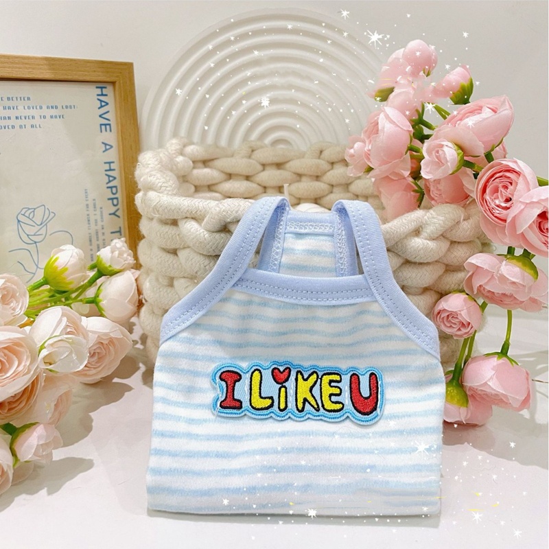 Puppy Kitten Pure Cotton Clothes with Letter Embroidery, Cool and Breathable Striped Pet Vest in Summer for Pup and Small Dog, Teacup, Pomeranian XXS 