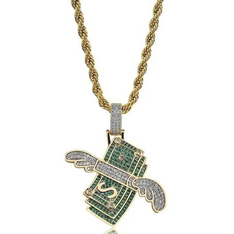 Hip Hop Out Dollar Wings Wealth Pendant Necklace Suitable for Men Personali Rock Party Street Rap Jewelry Accessories X250224