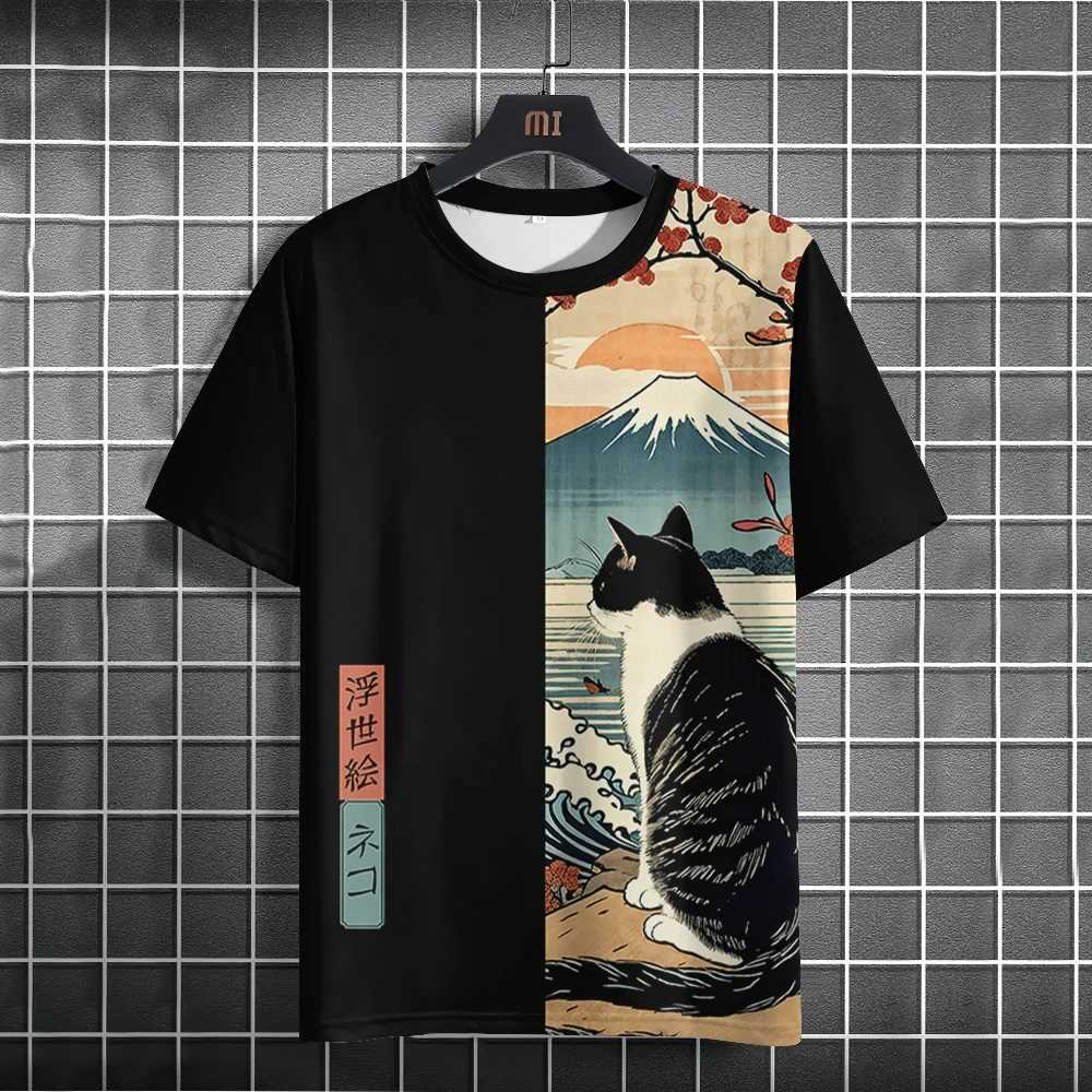 2024 T Shirt Men Japanese Samurai Cat 3d Printed T Shirts For Casual Fashion Funny Shirt Top Tee Men Clothing W250224