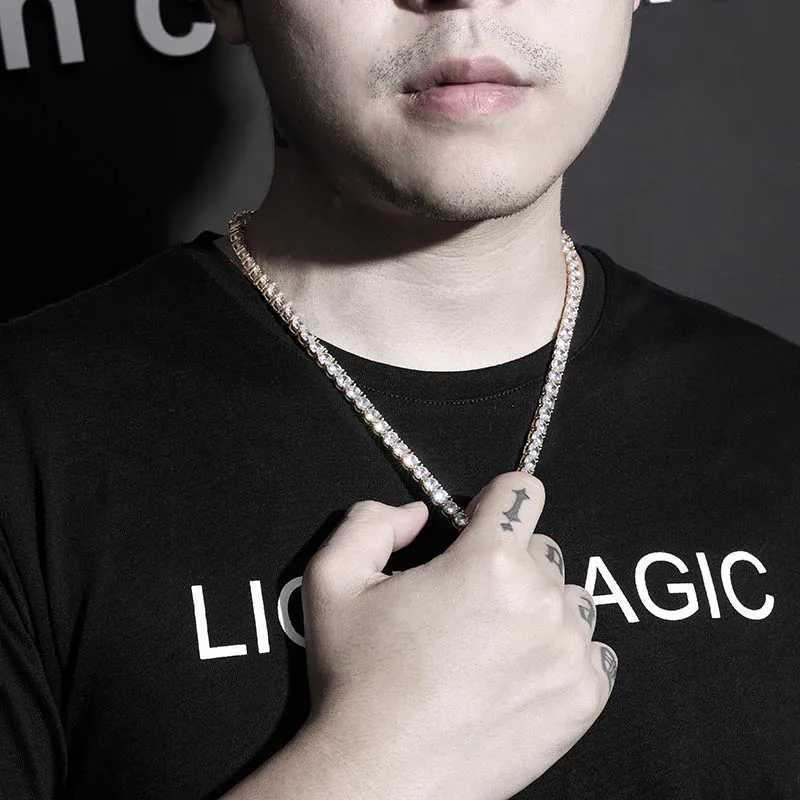 New 925 Sterling Silver 3-6mm Mens Necklace Bling CZ and Out Hip Hop Link Tennis Chain Silver Gold Necklace Jewelry For Gift X250224