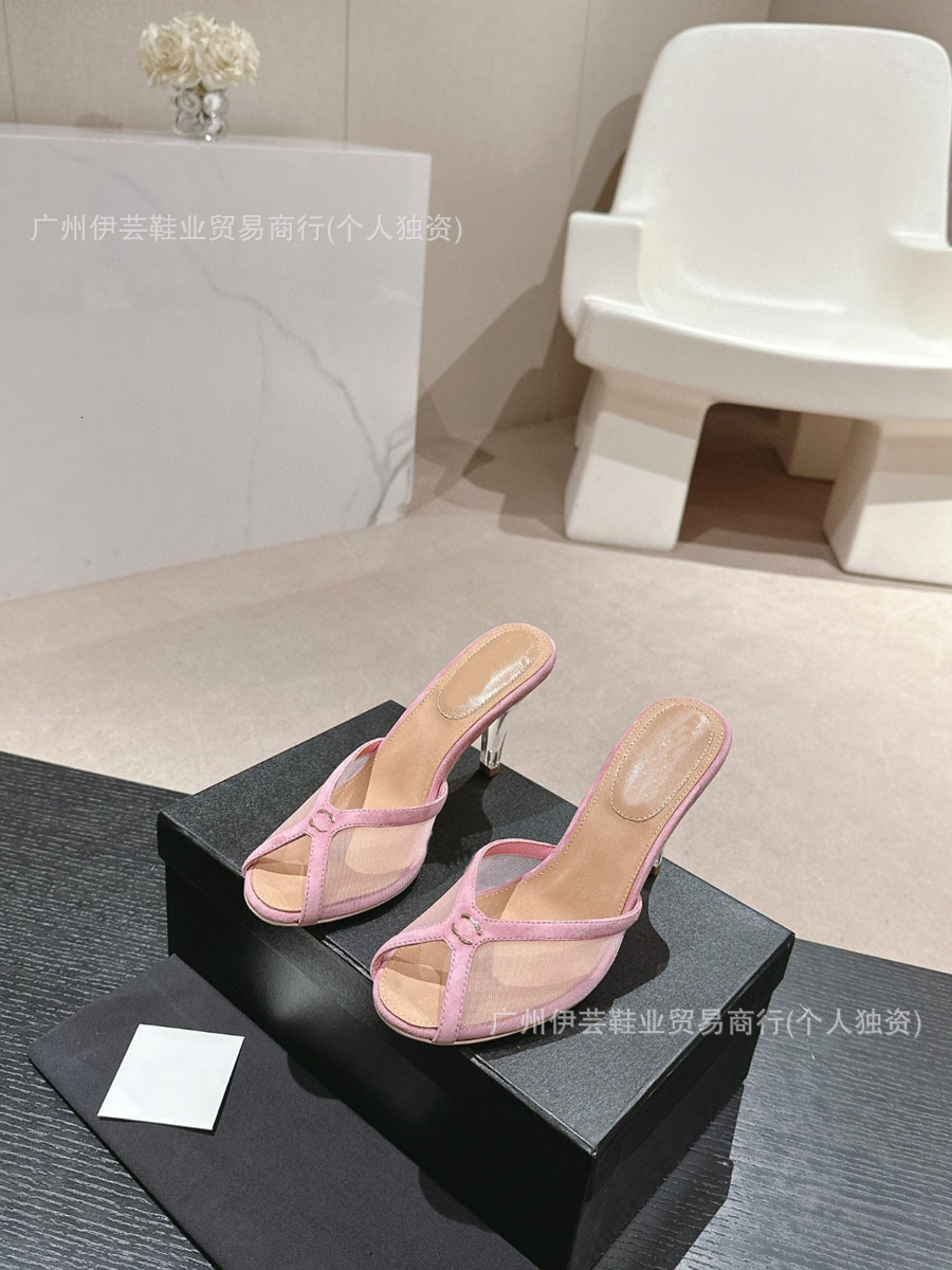 Xiaoxiangxiang 2024 Summer New Style Lace Mesh Elegant Transparent High Heel Sandals Slippers for Women
