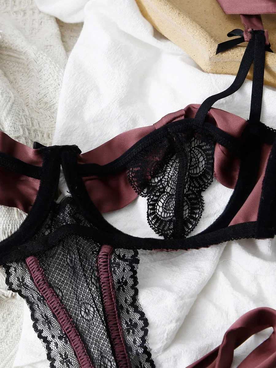 Open Cupless Bra Crotchless Bodysuit Lingerie Backless Bow Lace-up Nightwear Teddy Sexy Lingerie For Women Body Suit 2024 W250224