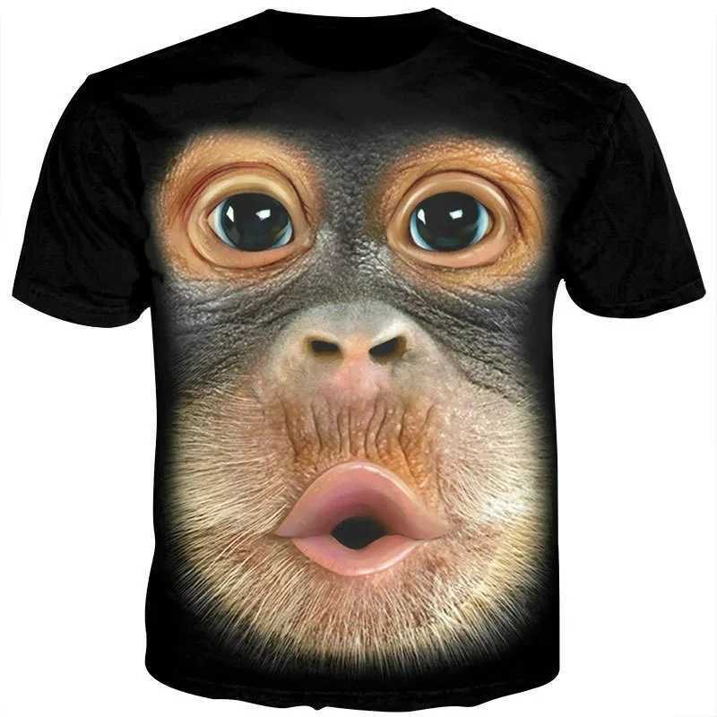Printed Mens T-shirt Funny Monkey Fashion Trend Harajuku Animal Top Summer Leisure O-Neck Short Sleeve Plus Size Mens Street F W250224
