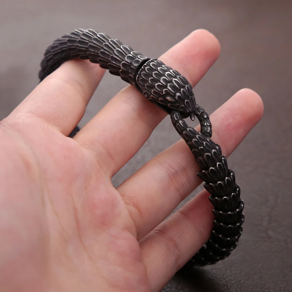 Gothic Vintage Viking Black Snake Chain Bracelet For Men Women Punk Hip Hop Ouroboros Bracelets Biker Amulet Jewelry Wholesale 250221bj