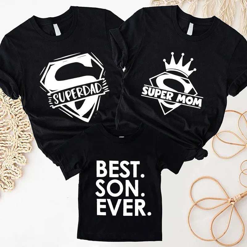 Family Matching Set Super Mom Dads Best Son Ever Fun T-shirt Cute Birthday T-shirt Fun Family Party Graphic Top W250224