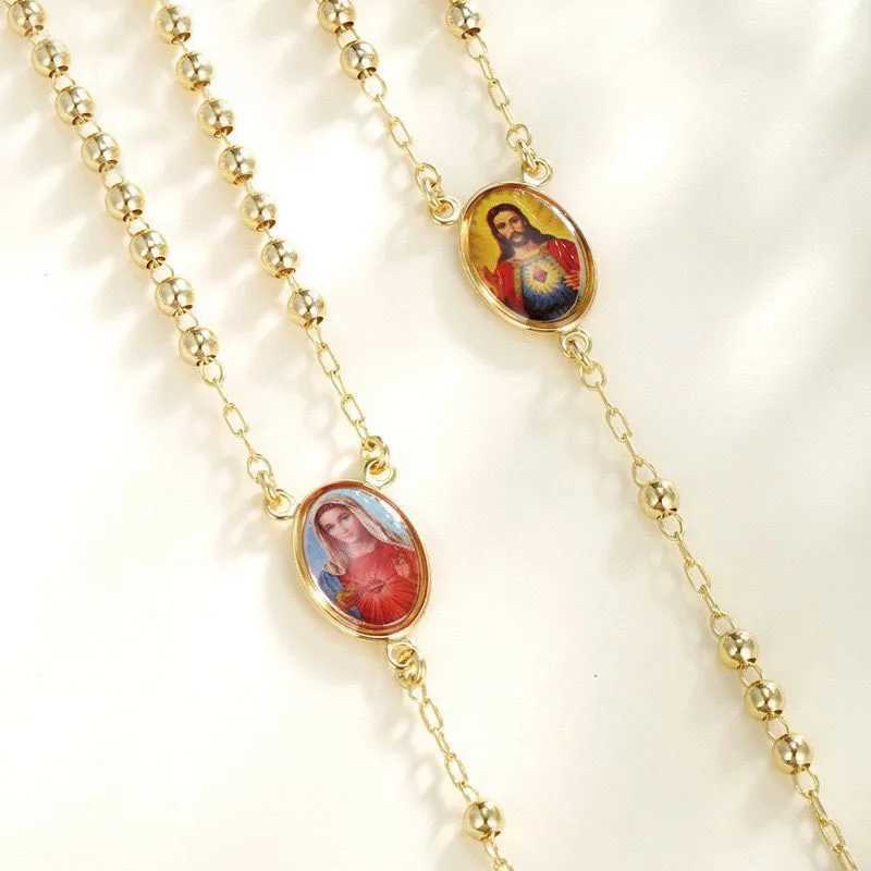 XP Jewelry --- 50 cm Mary Jesus Cross Beads Pendant Necklaces for Wen Men Light Gold Plated 14 k Jewelry Nickel X250224