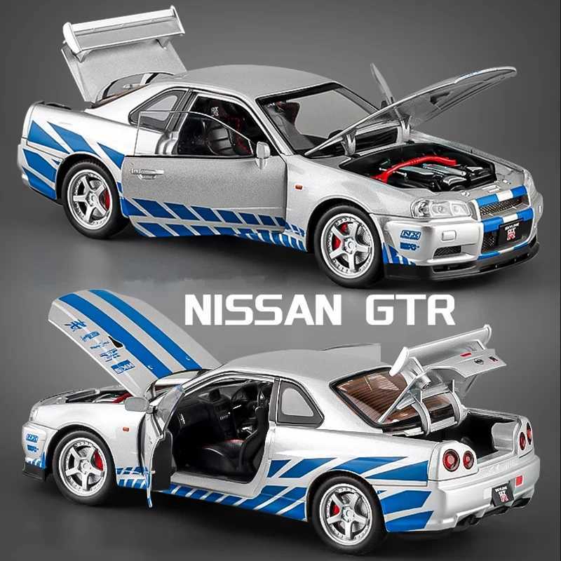 1 32 Nissan Skyline Ares GTR R34 Alloy Sports Die Casting and Toy Racing Car Model Silation Sound Light Childrens Gift Free shipping