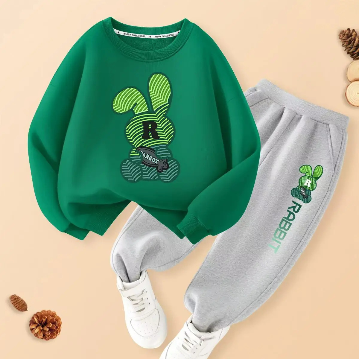 Autumn Baby Girls Clothes Set Kid Boy Cartoon Printed Sweatshirt Pullover And Pants 2pcs Suit Children Top Bottom Tracksuit 250224