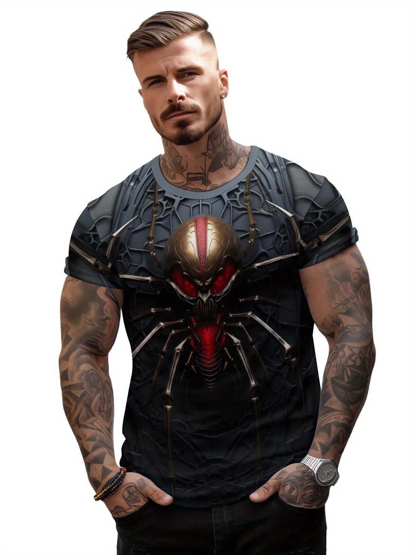 2024 Summer 3d Print Spider Pattern Mens Clothing Street Fashion Trends T-Shirts For Men Oversized T-Shirt Short Sleeve Tee Top W250224